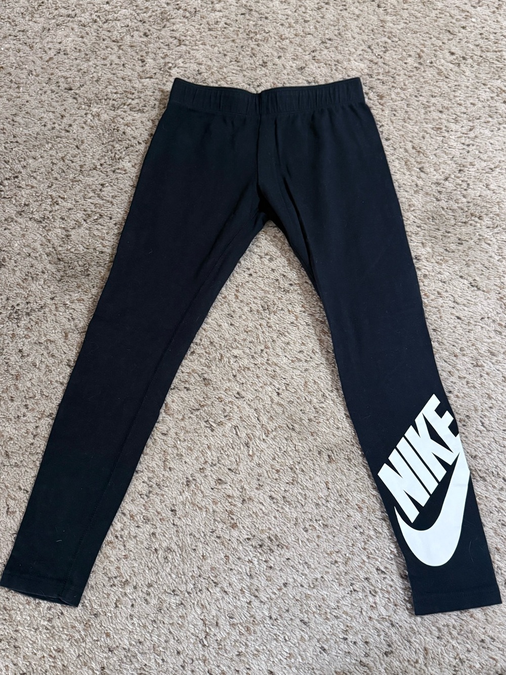 Nike Sportswear Essential Graphic Black Leggings with White Logo Size S